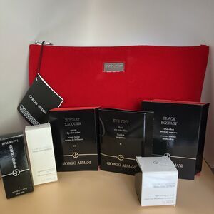 Armani Womens Lipstick, Eye Tint, Mascara Set, Travel Makeup Cosmetic Bag, 7-pc